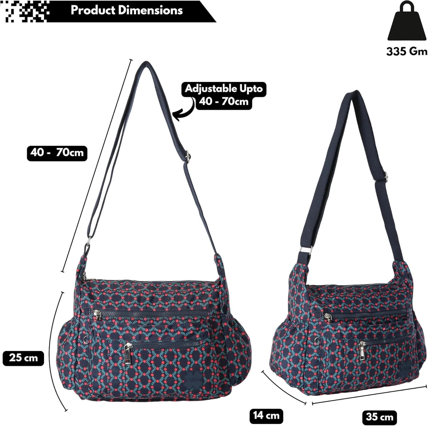 Women's Lightweight Cross Body Handbag - Large Size Multipocket Light Waterproof Fabric Messenger Bag - Kiana