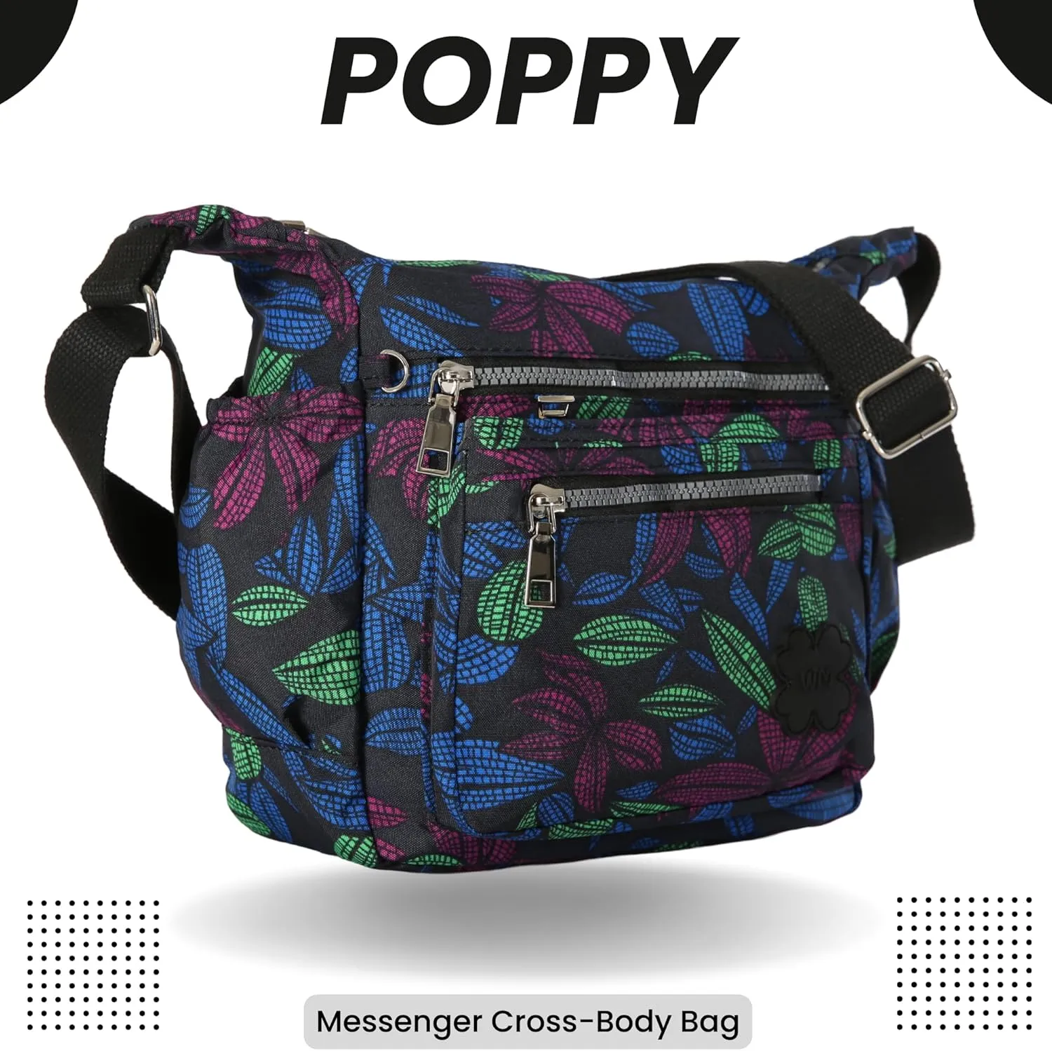 Womens Lightweight Cross Body Handbag - Medium Size Multipocket Rainproof Fabric Messenger Cross-Body Bag - Poppy