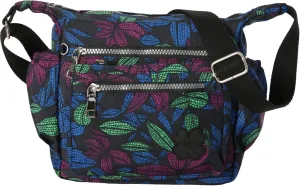 Womens Lightweight Cross Body Handbag - Medium Size Multipocket Rainproof Fabric Messenger Cross-Body Bag - Poppy