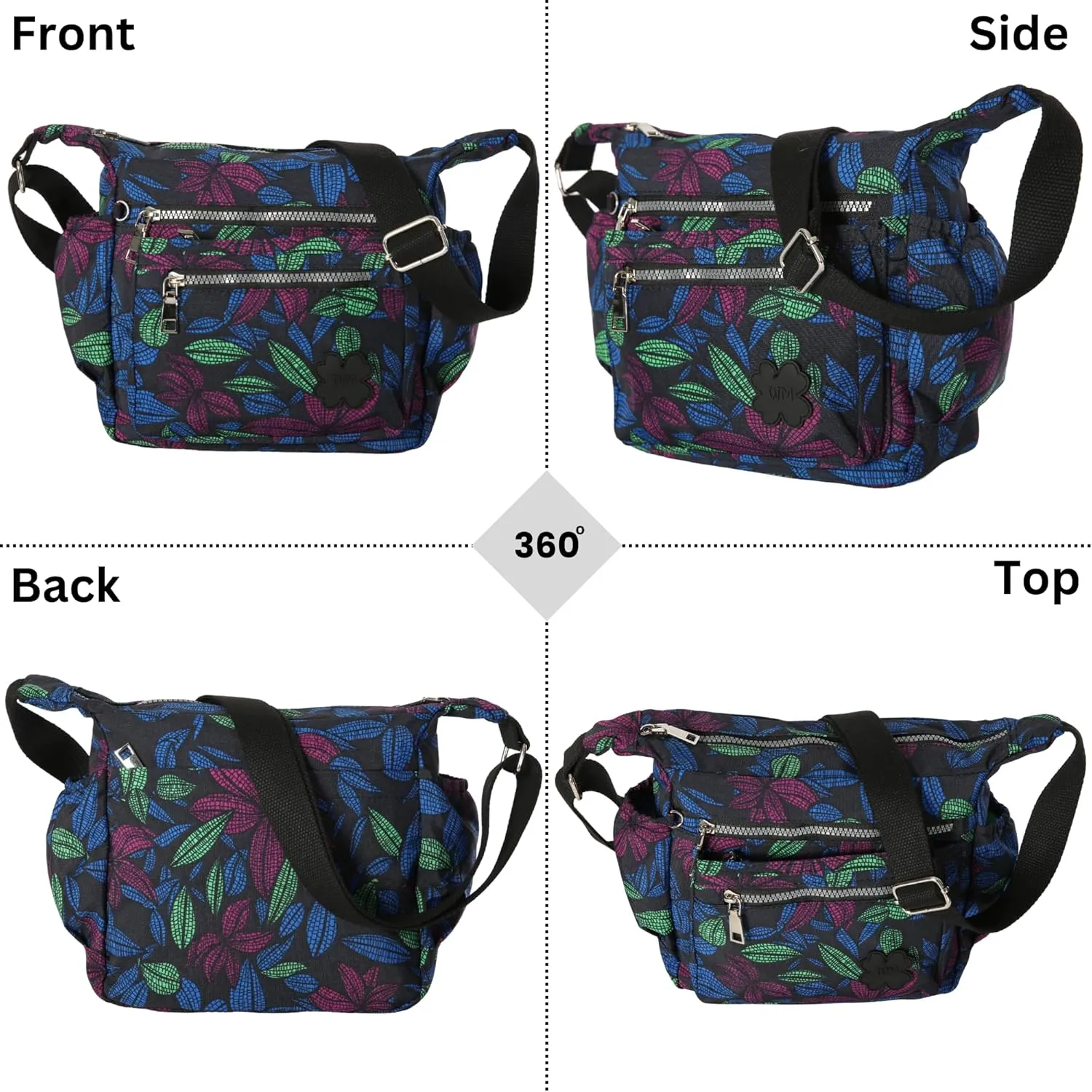 Womens Lightweight Cross Body Handbag - Medium Size Multipocket Rainproof Fabric Messenger Cross-Body Bag - Poppy