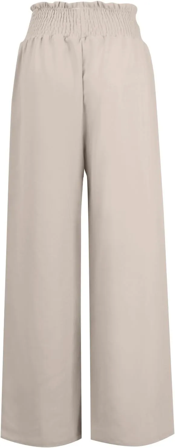 Womens Linen Blend Summer Palazzo Palazzo Pants Elastic Waist Wide Leg Plus Size Pant Trousers Trendy
