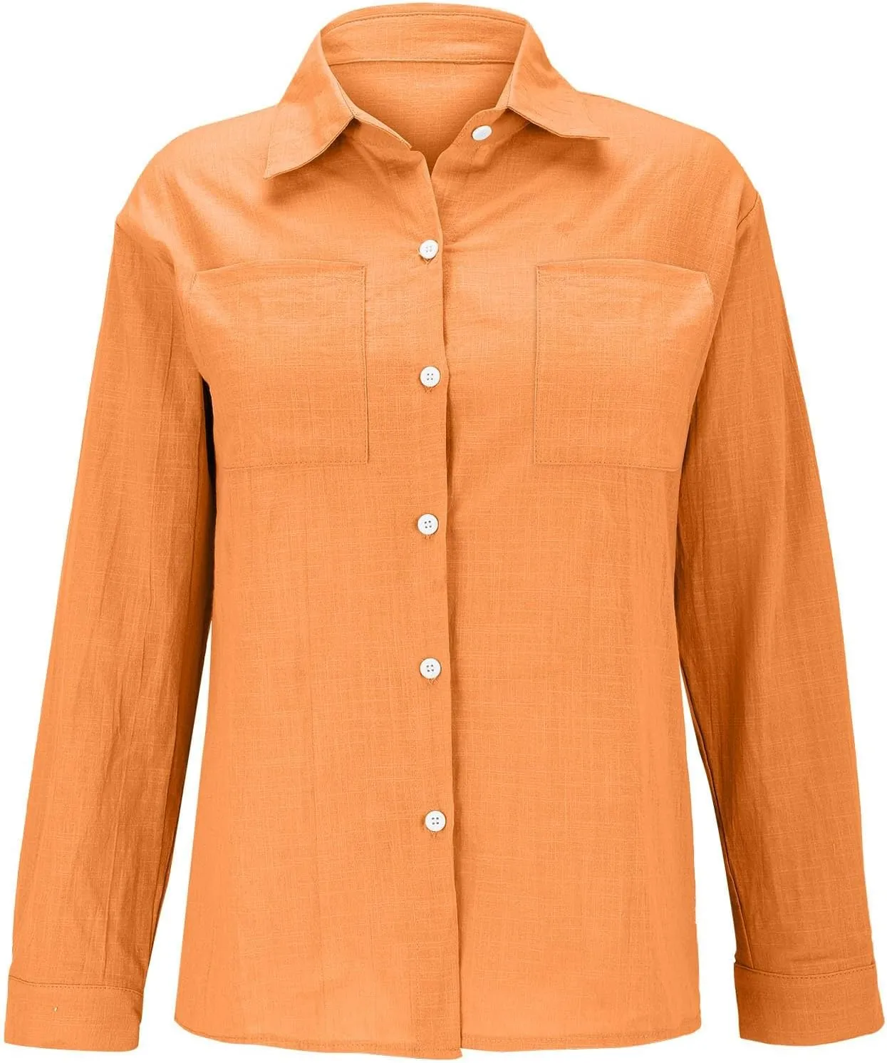 Womens Linen Button Down Shirts Women's Floral Butterfly Print Natural Autumn Shirts Loose Work Tops with Pockets