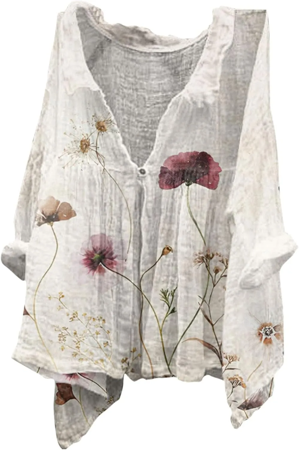 Womens Linen Tops Print Natural Autumn Fragrant Fabric Shirt Women Button Down Shirt Womens Linen Button Down Shirts
