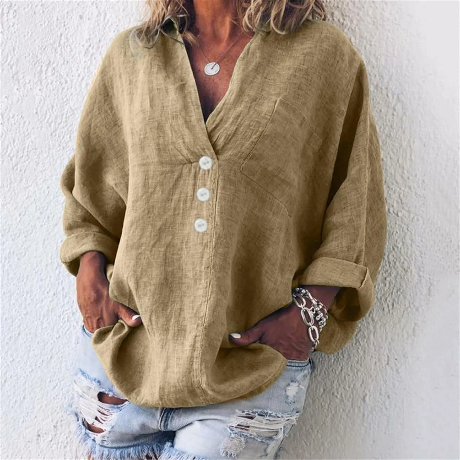 Womens Long Sleeve Button Down Women's Floral Butterfly Print Natural Autumn Casual Long Sleeve Loose Fit Collared