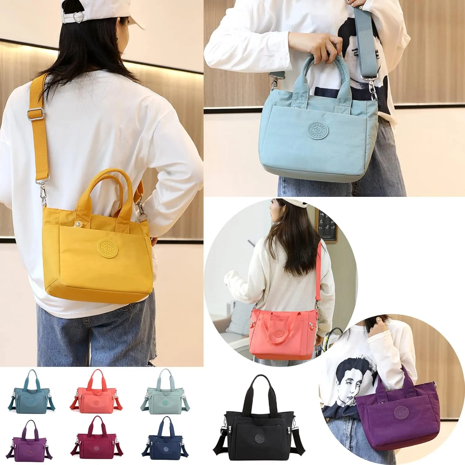 Womens Nylon Waterproof with Zipper Anti Theft Multi-pocket CrossBody Bag, Clutch Wallet with Adjustable Strap Daily Bags (Blue)