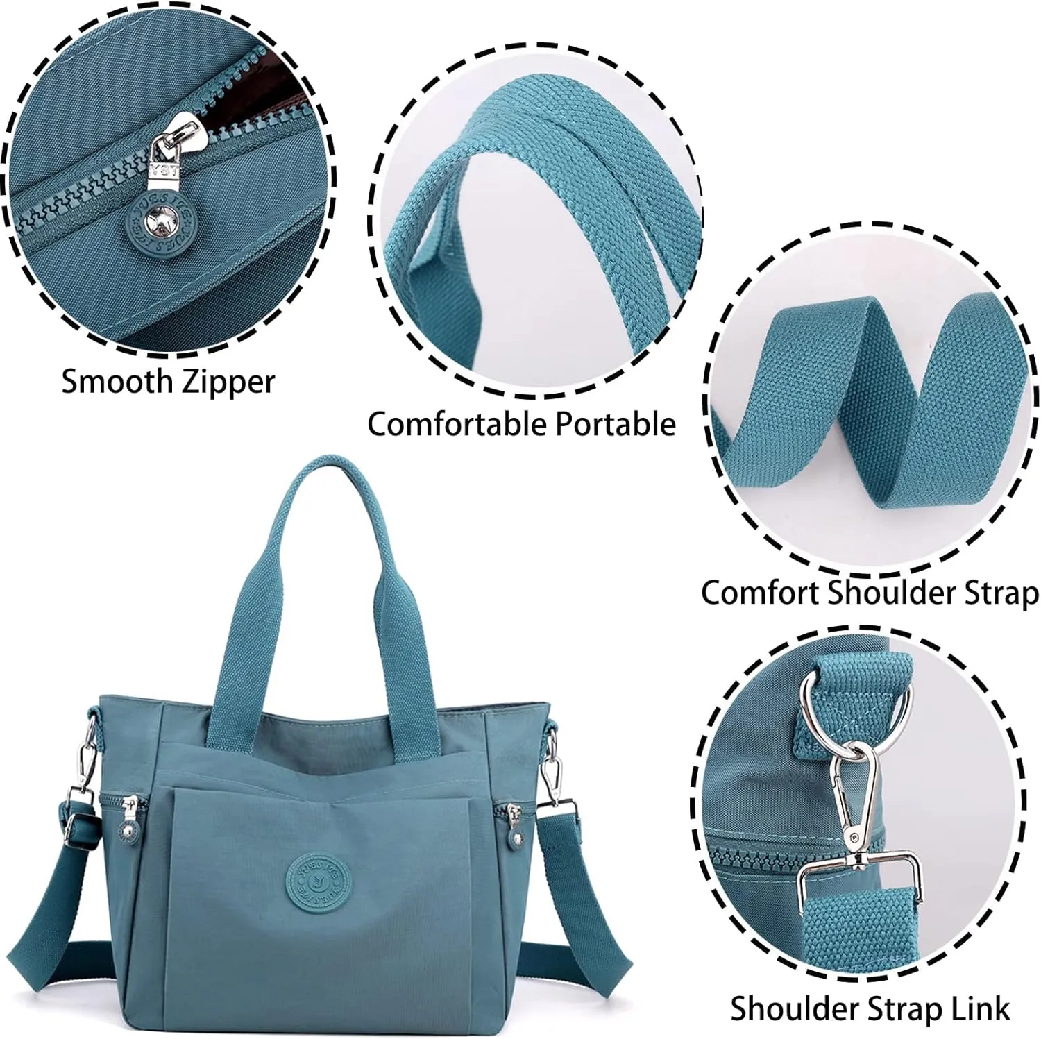 Womens Nylon Waterproof with Zipper Anti Theft Multi-pocket CrossBody Bag, Clutch Wallet with Adjustable Strap Daily Bags (Blue)