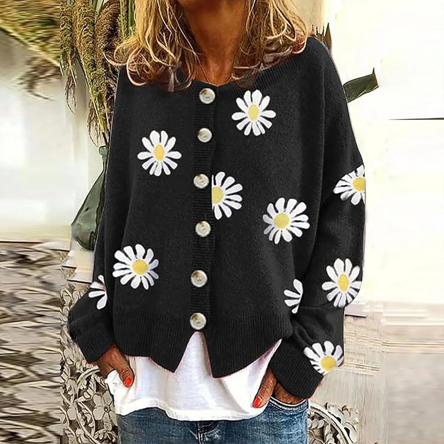 Women's O-Neck Long Sleeve Ribbed Knit Sweater Casual Sweater Warm Top Long Sweater Cardigan Vest