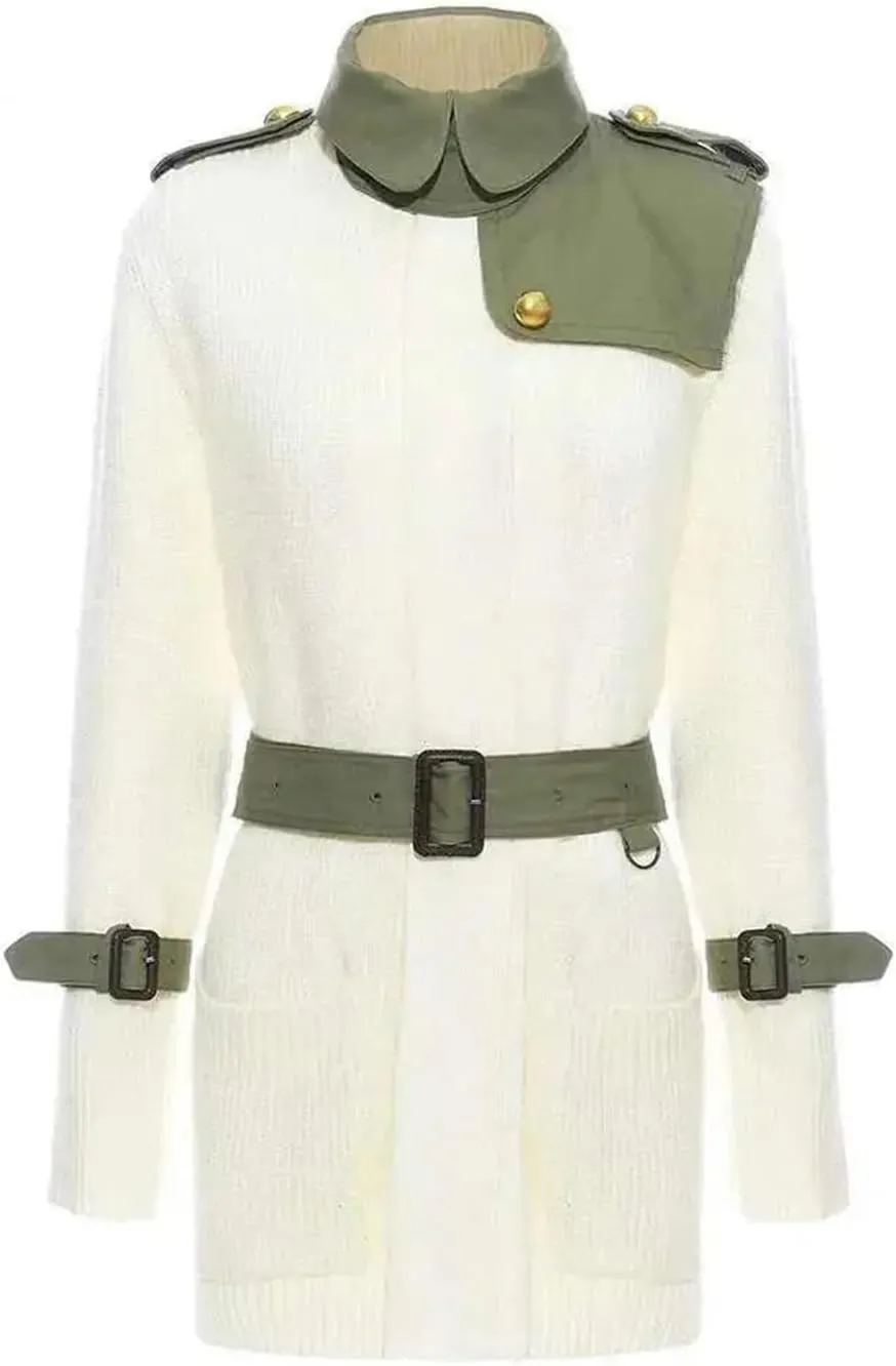 Women's Patchwork Mid-Length Suit Jacket Stand Collar Long Sleeve Loose Cardigan