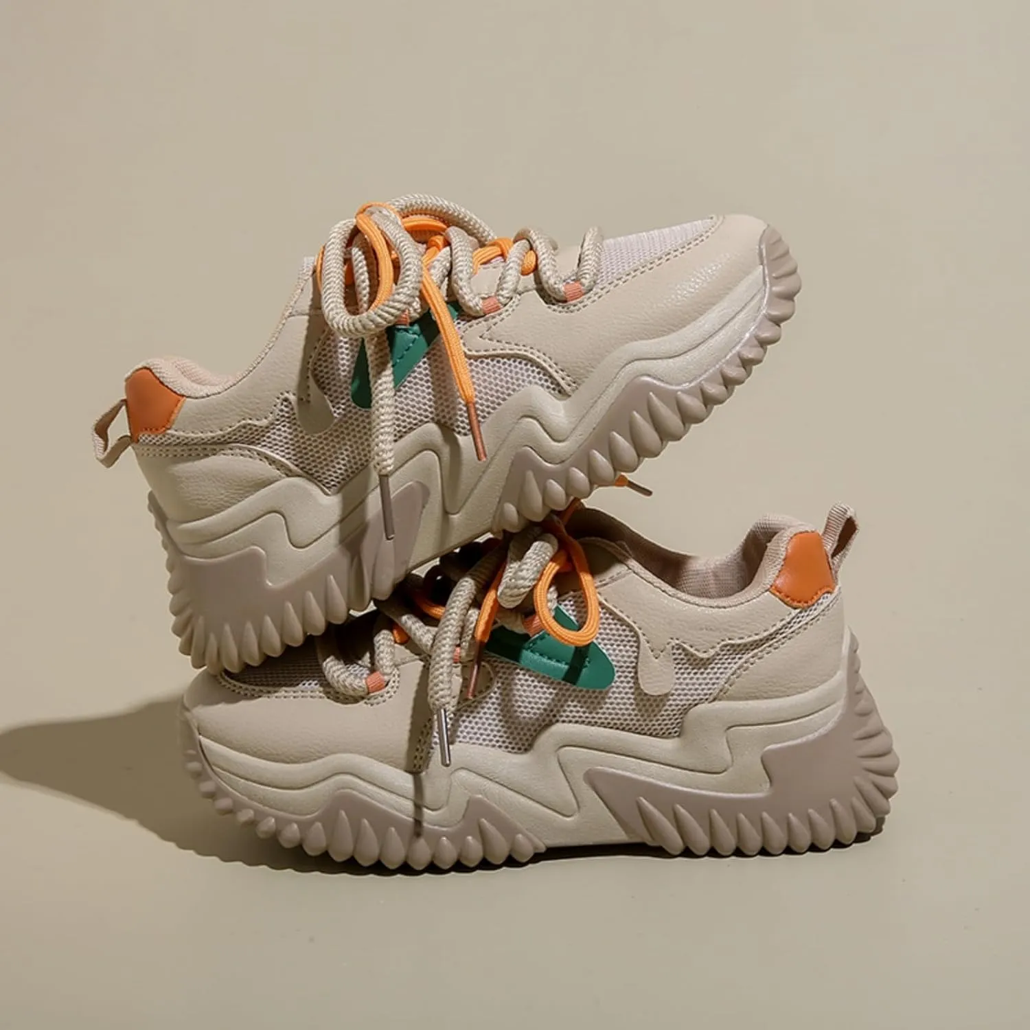Women's Platform Sneakers, Fashion Chunky Casual Shoes with Colorful Patchwork and Retro Braided Design for Walking
