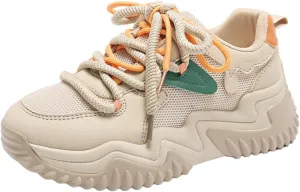 Women's Platform Sneakers, Fashion Chunky Casual Shoes with Colorful Patchwork and Retro Braided Design for Walking