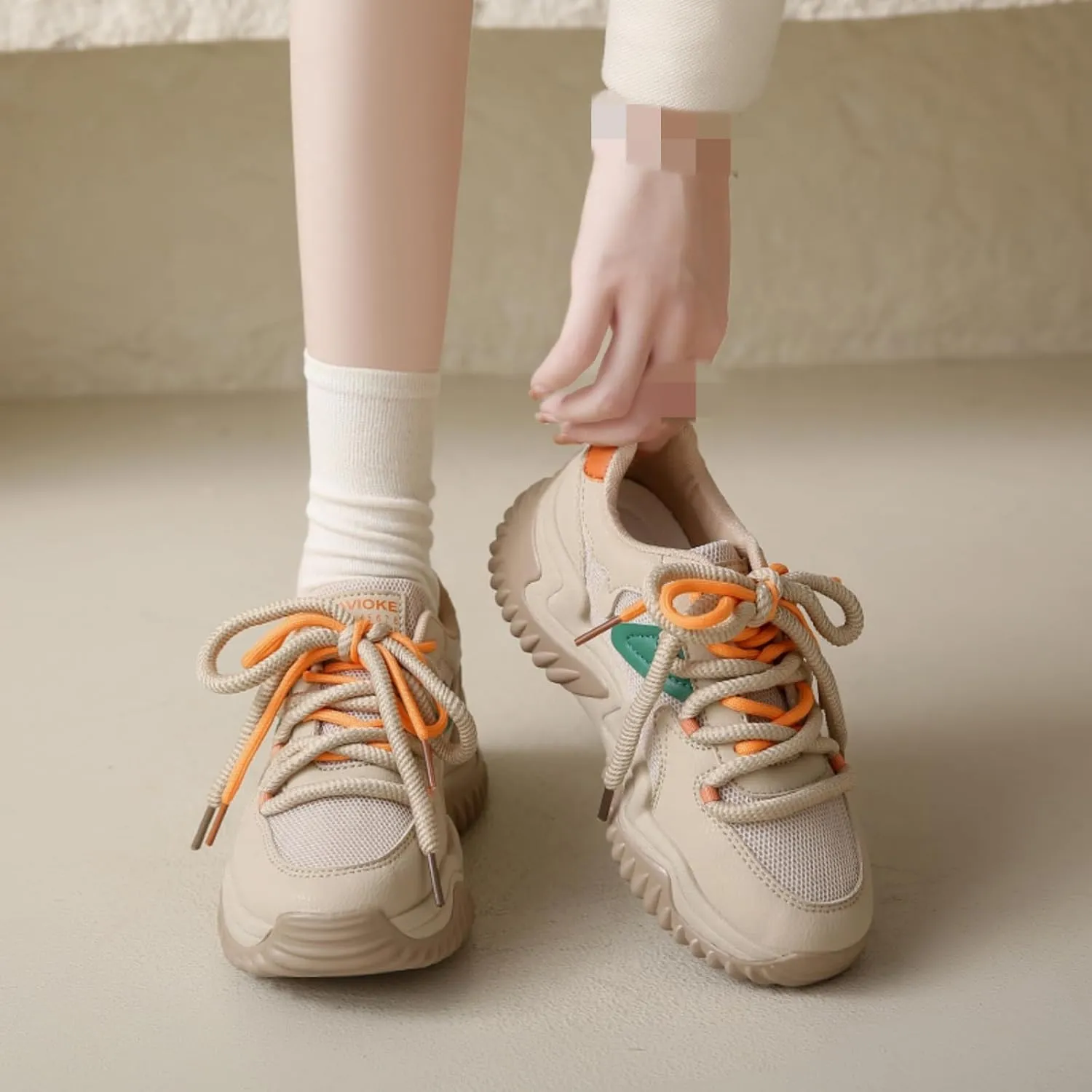 Women's Platform Sneakers, Fashion Chunky Casual Shoes with Colorful Patchwork and Retro Braided Design for Walking