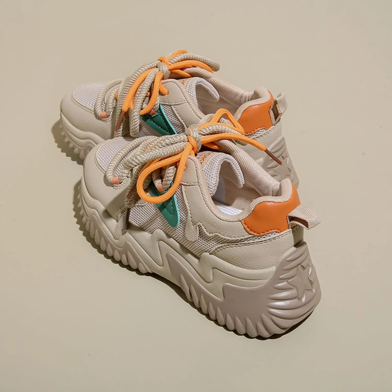 Women's Platform Sneakers, Fashion Chunky Casual Shoes with Colorful Patchwork and Retro Braided Design for Walking