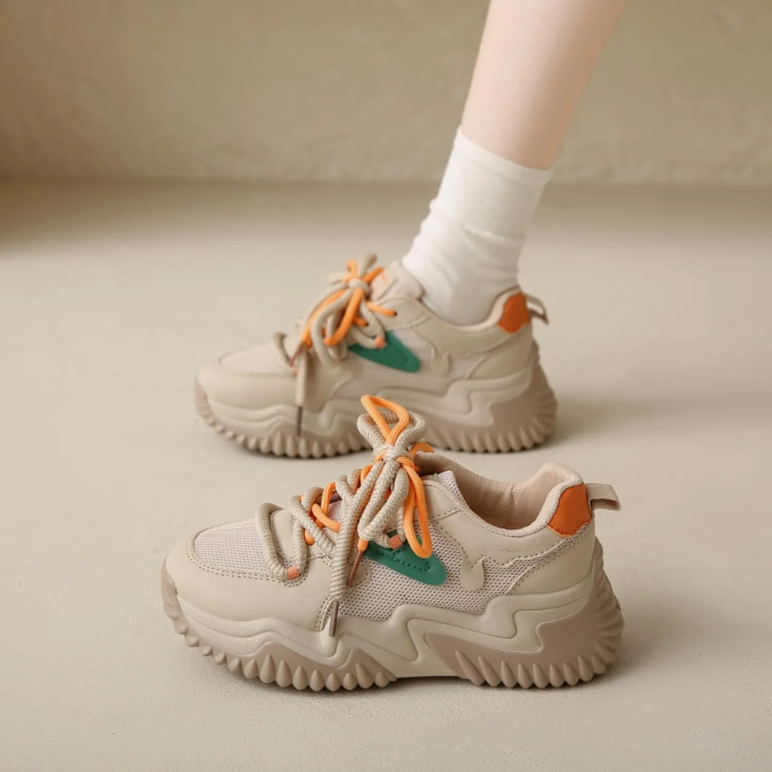 Women's Platform Sneakers, Fashion Chunky Casual Shoes with Colorful Patchwork and Retro Braided Design for Walking