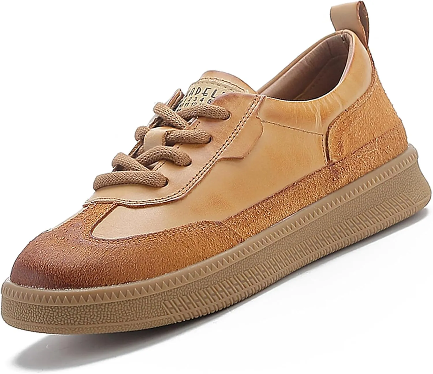 Women's Retro Genuine Leather Platform Sneakers Fashion Patchwork Lace-Up Non-Slip Tennis Shoes Comfortable Walking Shoes