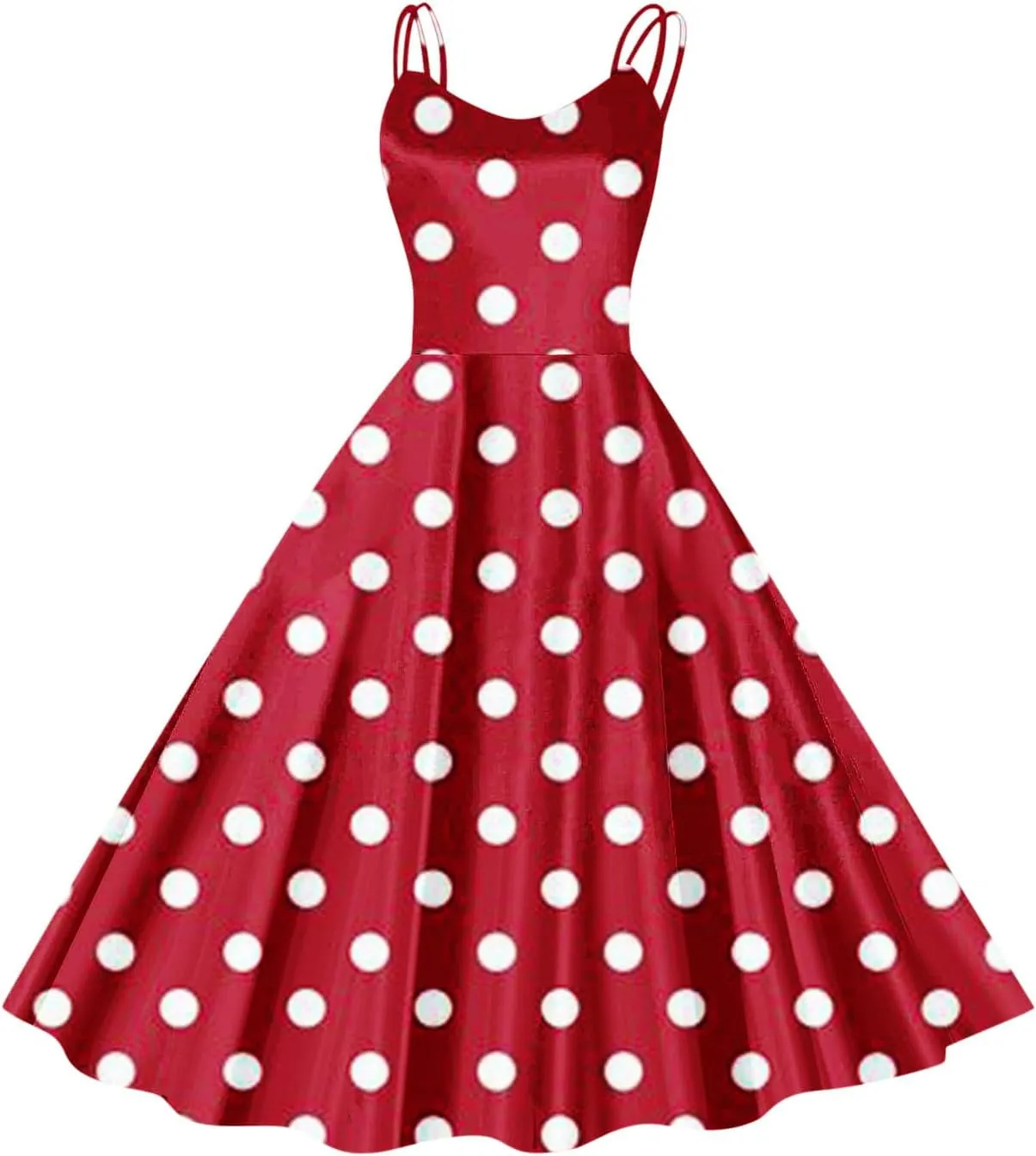 Women's Rockabilly 50s Vintage Spaghetti Strap Sleeveless Polka Dots Cocktail Swing Dresses Retro Pinup Audrey Dress