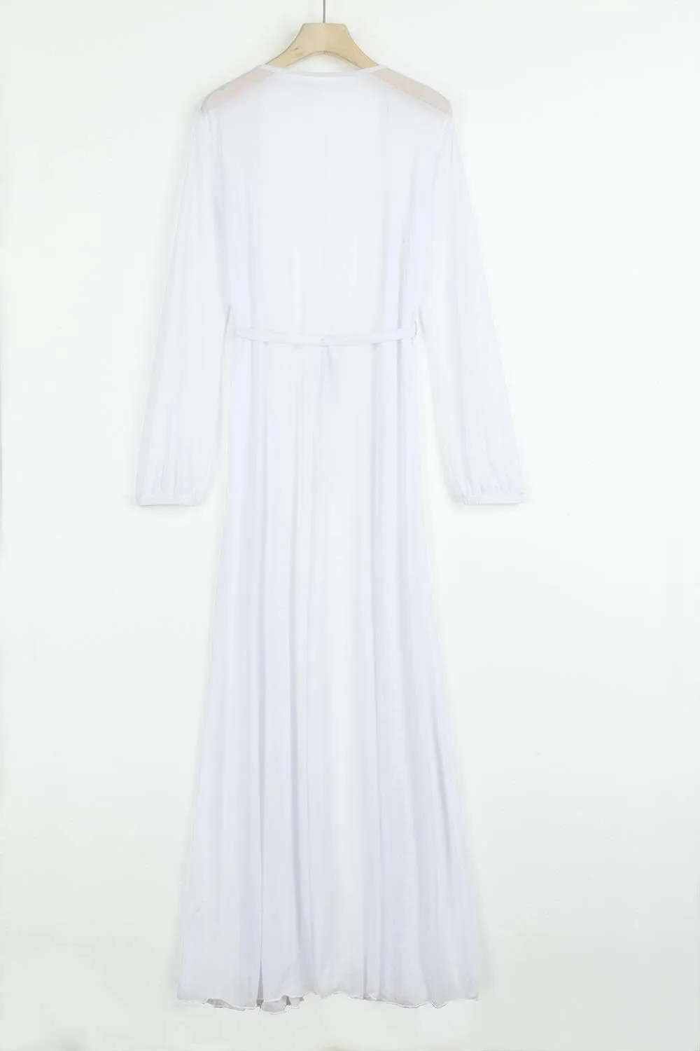 Women's Sexy Thin Mesh Long Sleeve Tie Front Swimsuit Swim Beach Maxi Cover Up Dress