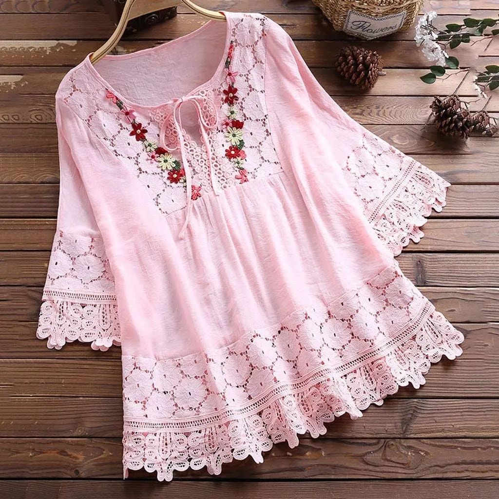 Womens Short Sleeve Cotton Linen Shirt Casual Crewneck Basic T-Shirt Button Loose Summer Tee Shirts