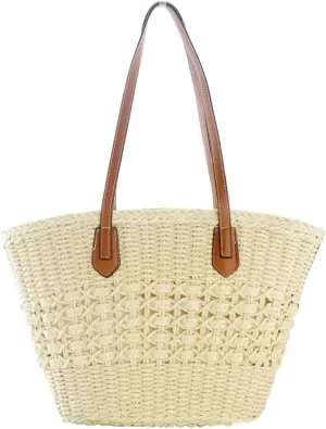 Women’s Straw Tote Bag Natural Woven Straw Beach Shoulder Bag Large Capacity Casual Handbags for Vocation