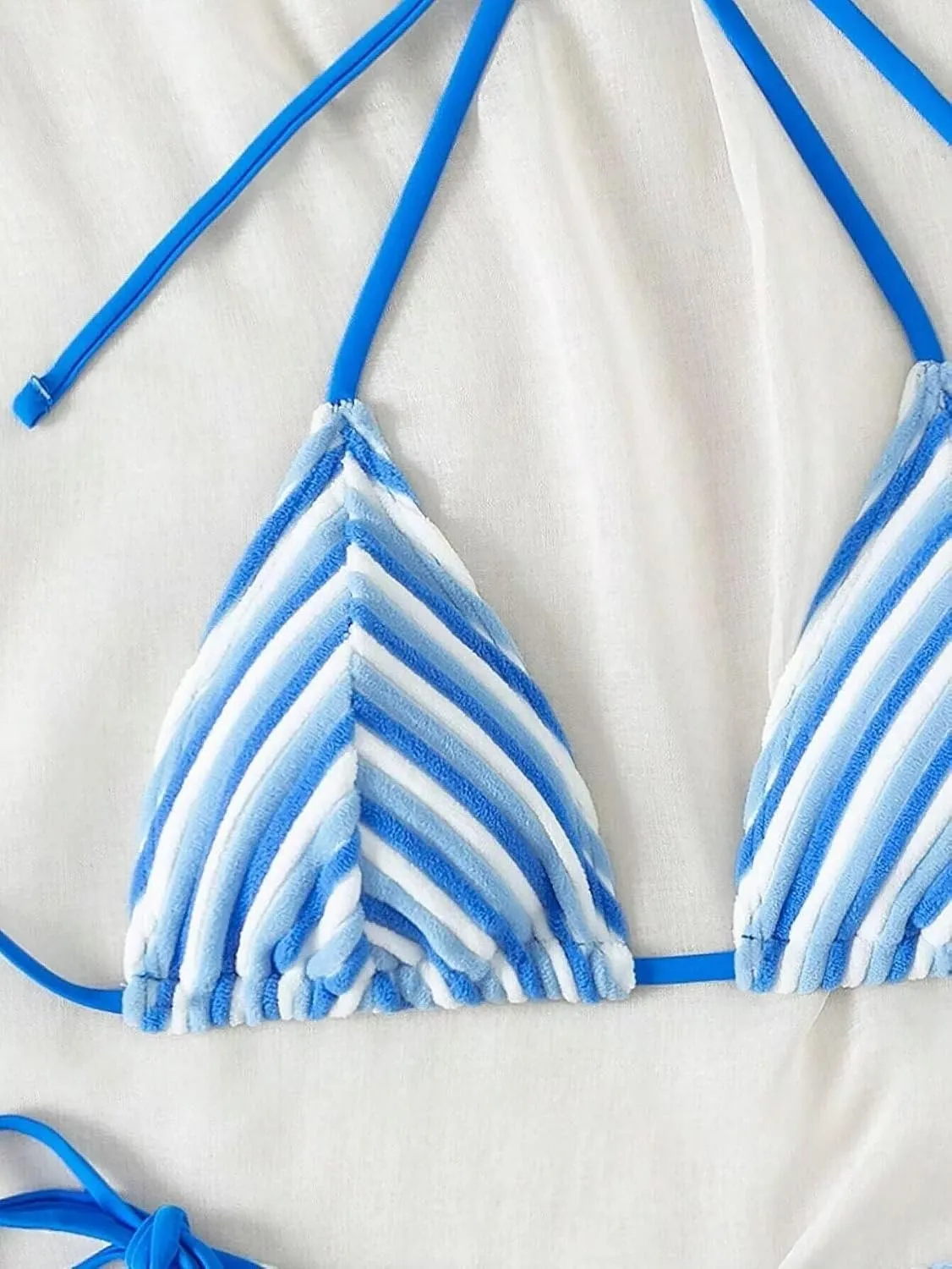Women's Striped Printed Bathing Suit Colorblock Textured Pattern Swimsuit Bikini Set