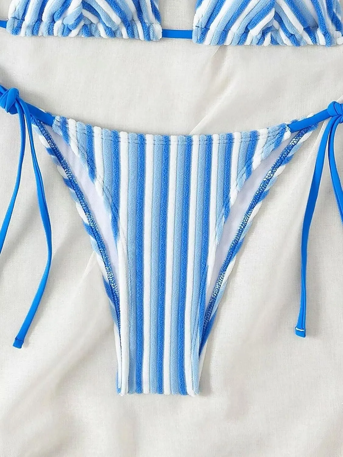 Women's Striped Printed Bathing Suit Colorblock Textured Pattern Swimsuit Bikini Set