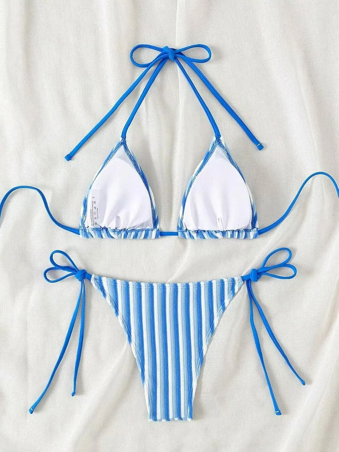 Women's Striped Printed Bathing Suit Colorblock Textured Pattern Swimsuit Bikini Set