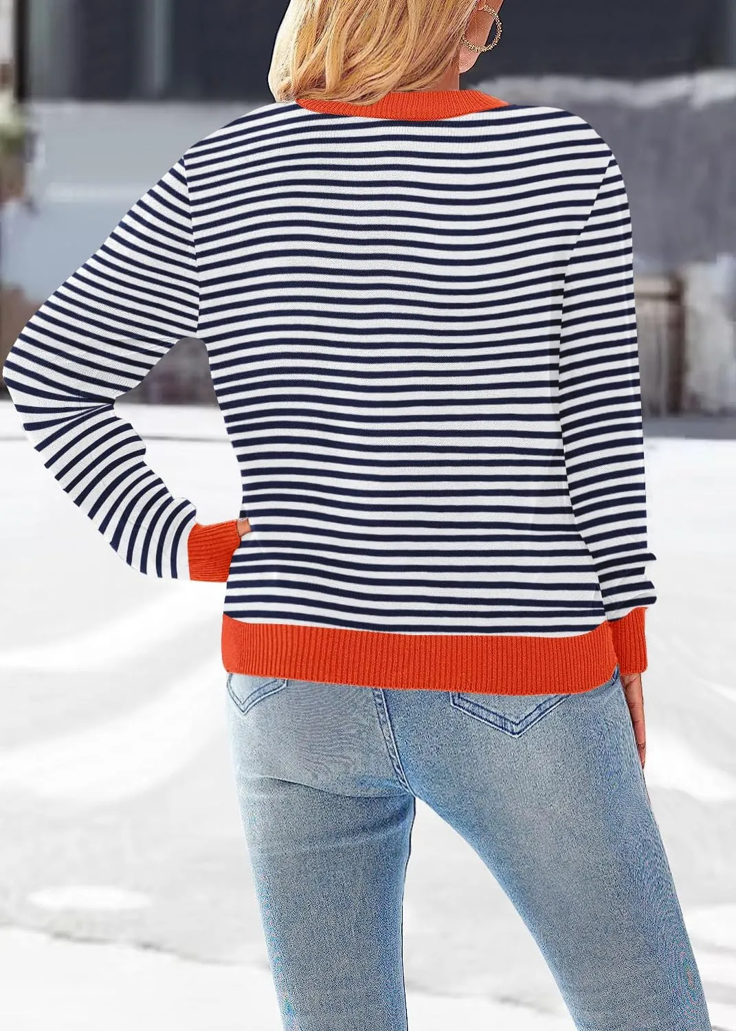 Women’s Striped Sweater Long Sleeve Crew Neck Ribbed Knit 2025 Fall Winter Pullover Sweater Tops