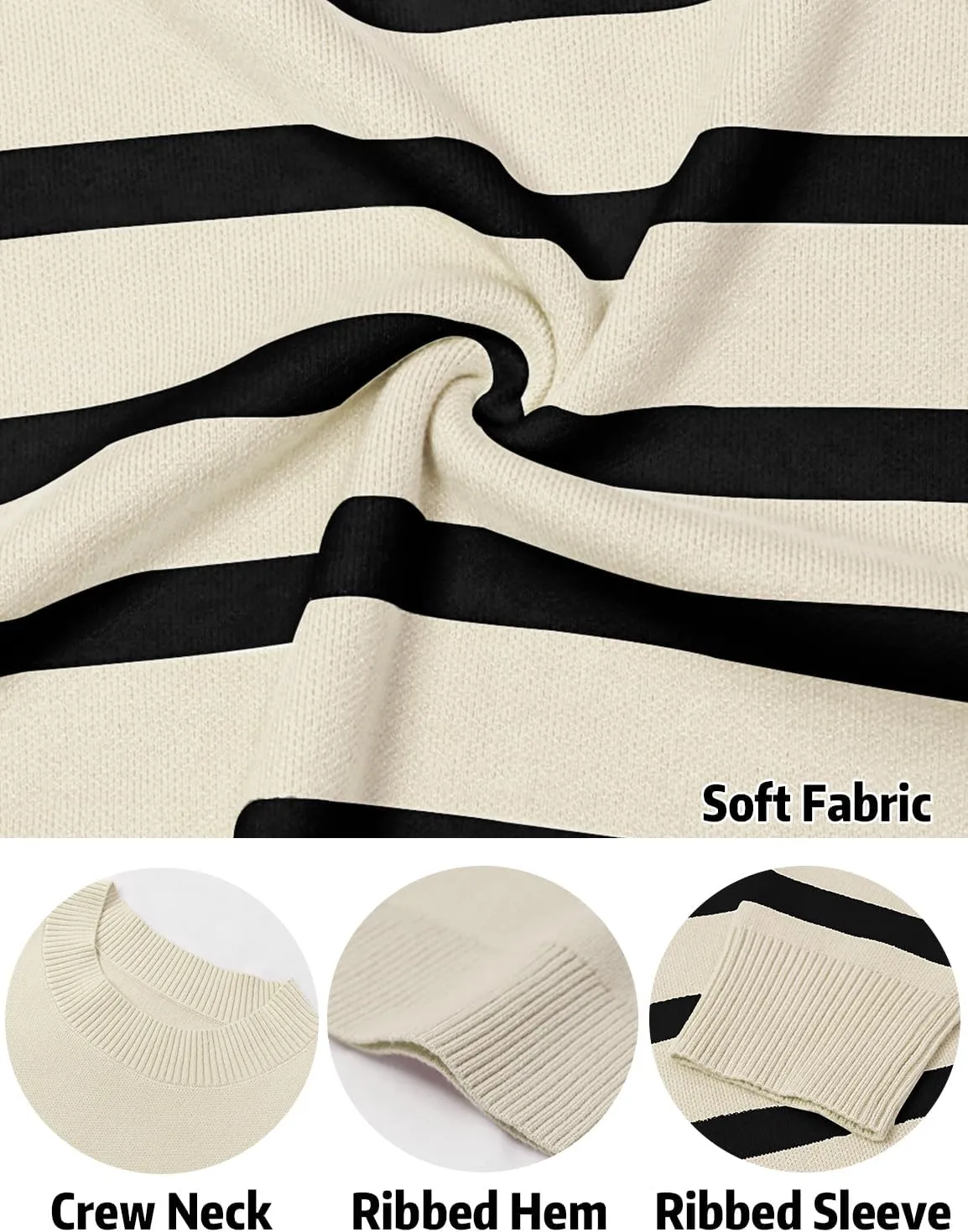 Women’s Striped Sweater Long Sleeve Crew Neck Ribbed Knit 2025 Fall Winter Pullover Sweater Tops