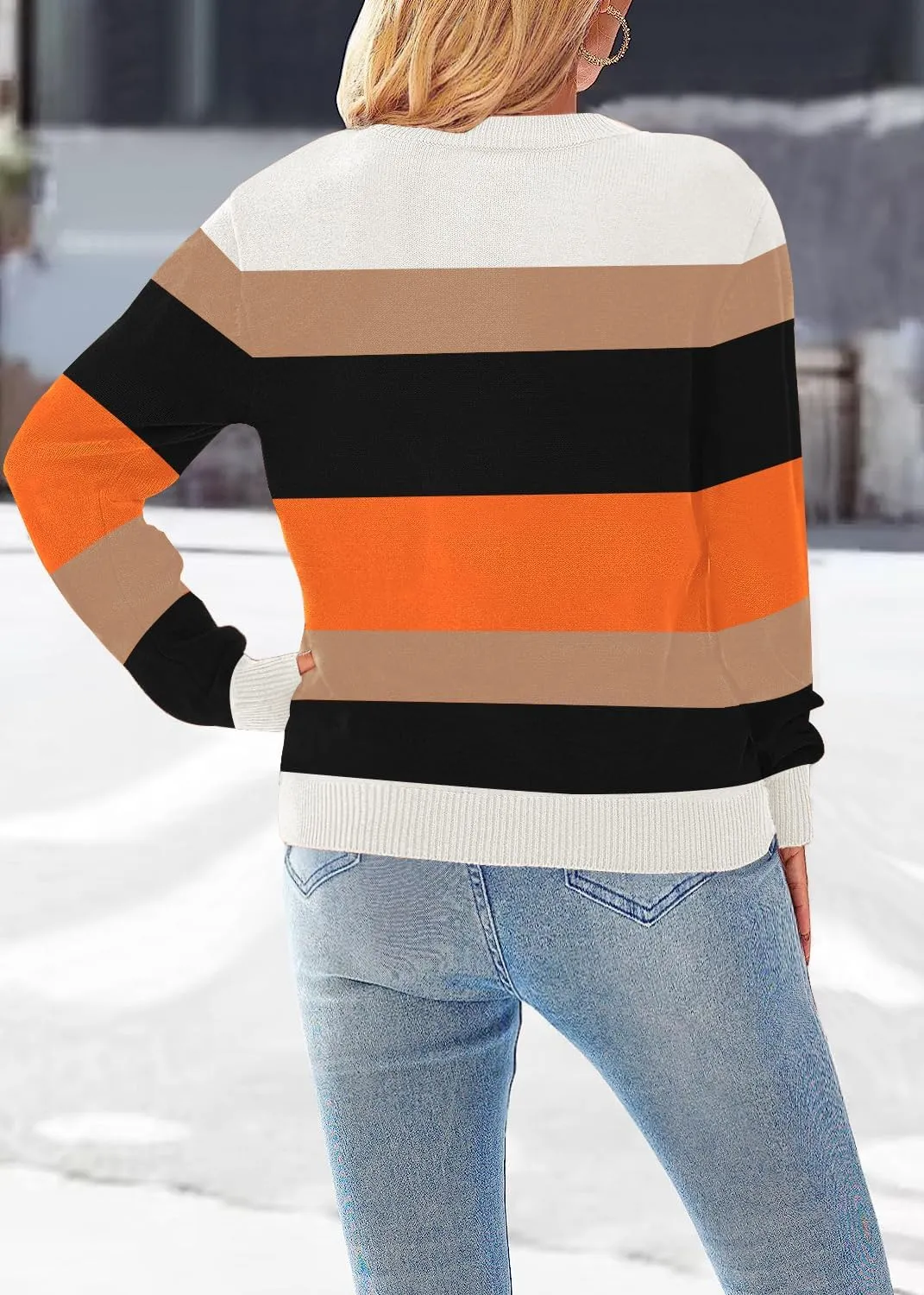 Women’s Striped Sweater Long Sleeve Crew Neck Ribbed Knit 2025 Fall Winter Pullover Sweater Tops