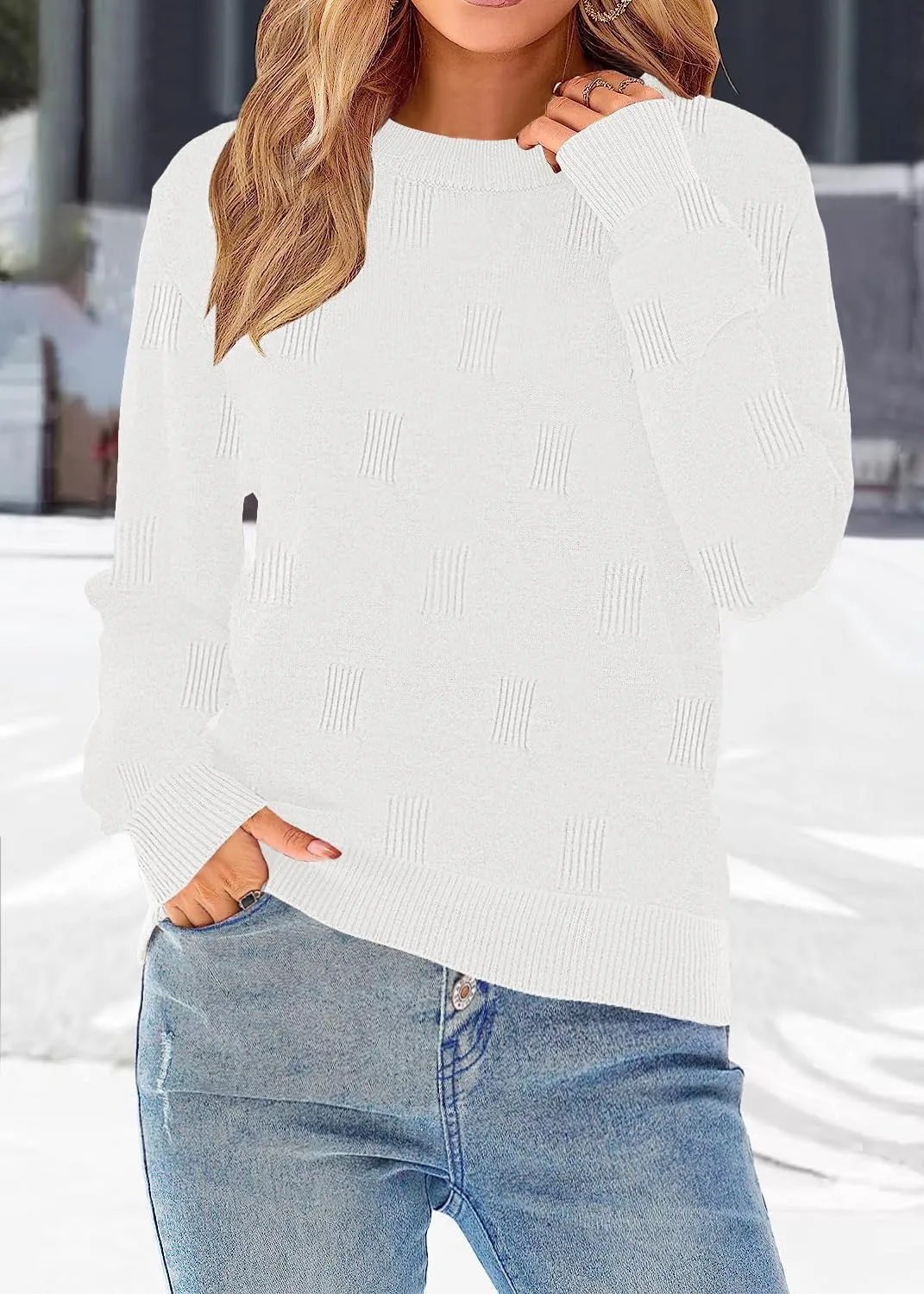 Women’s Striped Sweater Long Sleeve Crew Neck Ribbed Knit 2025 Fall Winter Pullover Sweater Tops