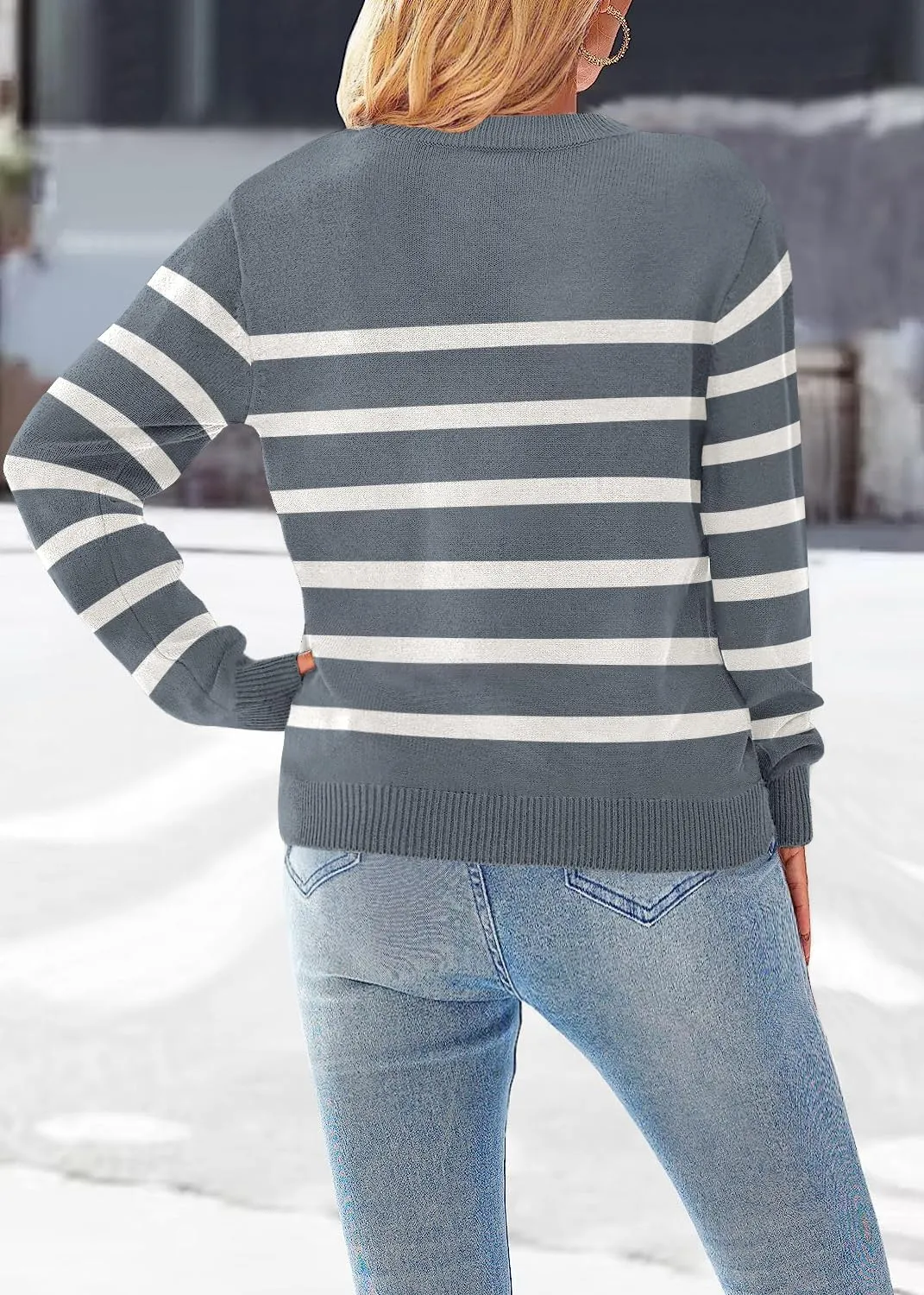 Women’s Striped Sweater Long Sleeve Crew Neck Ribbed Knit 2025 Fall Winter Pullover Sweater Tops