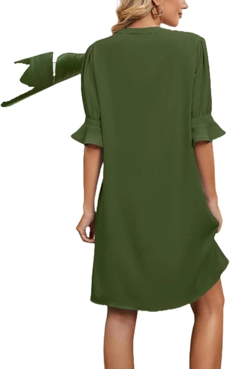 Women's Stylish 2025 Summer New Solid Color V Neck Loose Five Point Sleeve Dresses, Stylish and Comfortable Dress