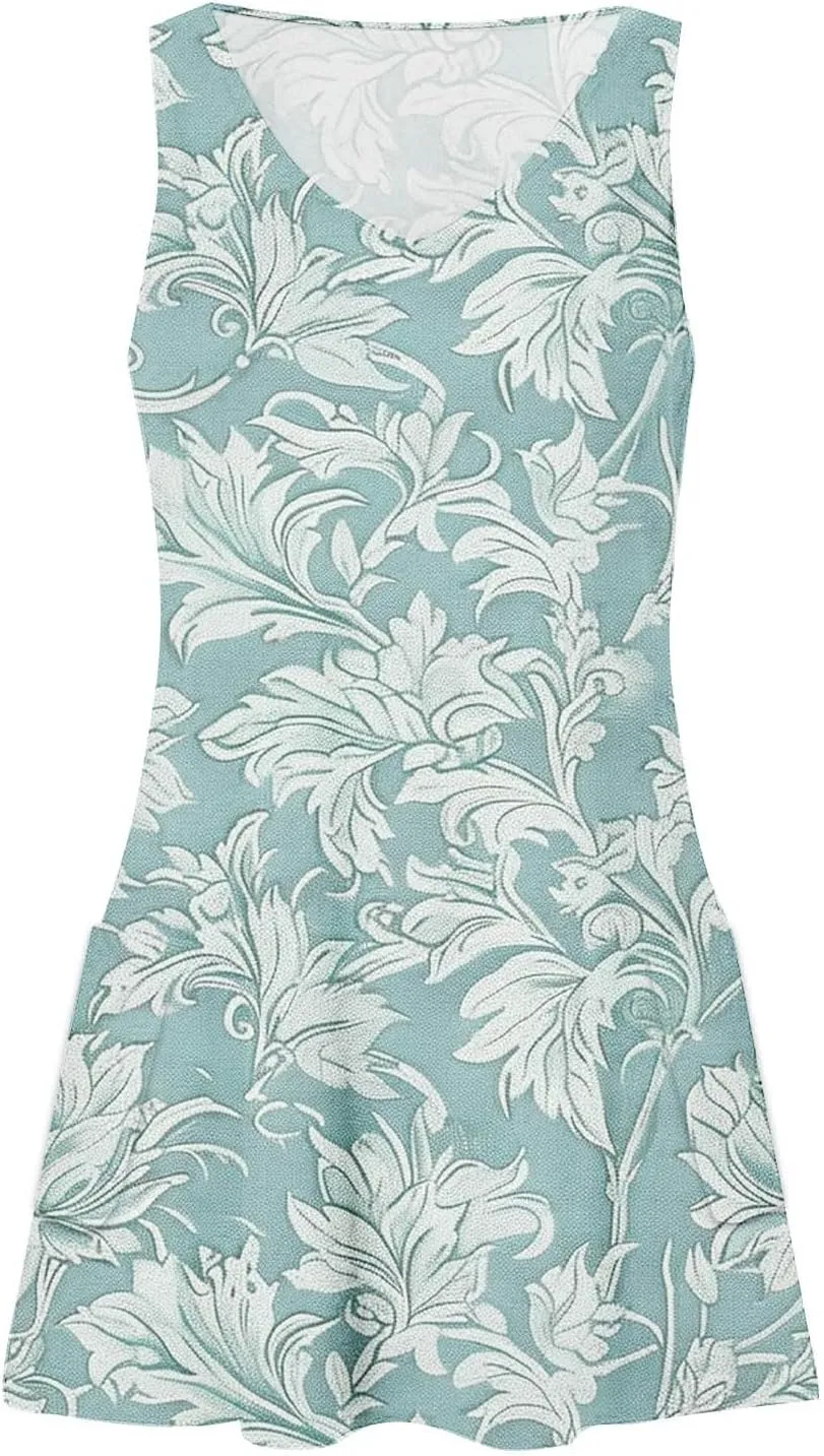 Women's Summer Beach Dress Casual Sleeveless Tank Dress Fashion Floral Print Dress V-Neck Mini Dresses Sundresses