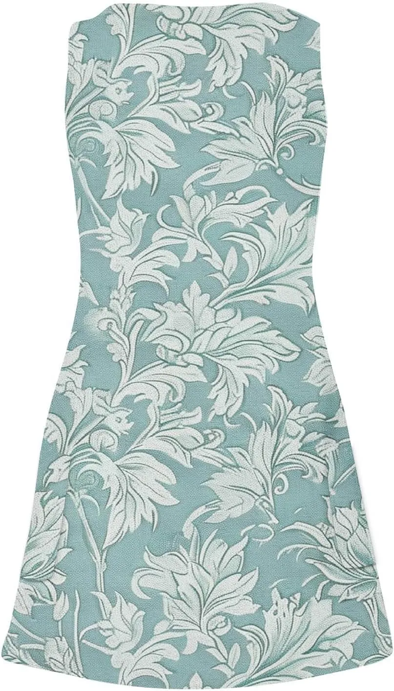 Women's Summer Beach Dress Casual Sleeveless Tank Dress Fashion Floral Print Dress V-Neck Mini Dresses Sundresses