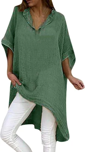 Womens Summer Casual Dress Top Short Sleeve V Neck Button Cover Up A Line Bathing Suit Beach Vacation Shirts
