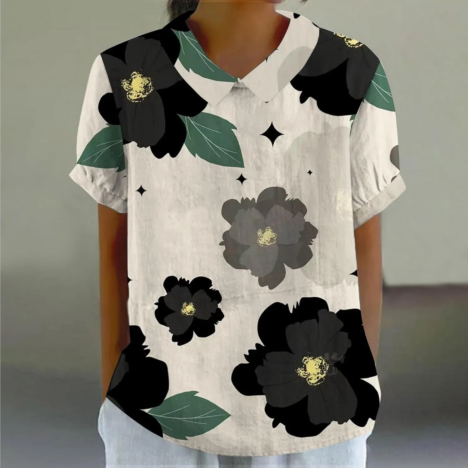 Womens Summer Tops Collar Top Fresh Gradient Short Sleeved Pullover Top Spring Tops for Women Long Sleeve Shirts for