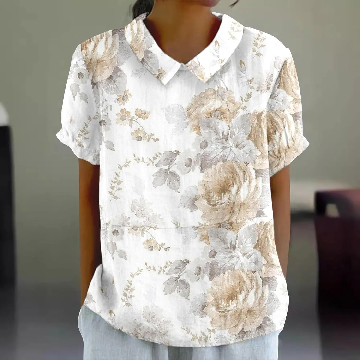 Womens Summer Tops Collar Top Fresh Gradient Short Sleeved Pullover Top Spring Tops for Women Long Sleeve Shirts for