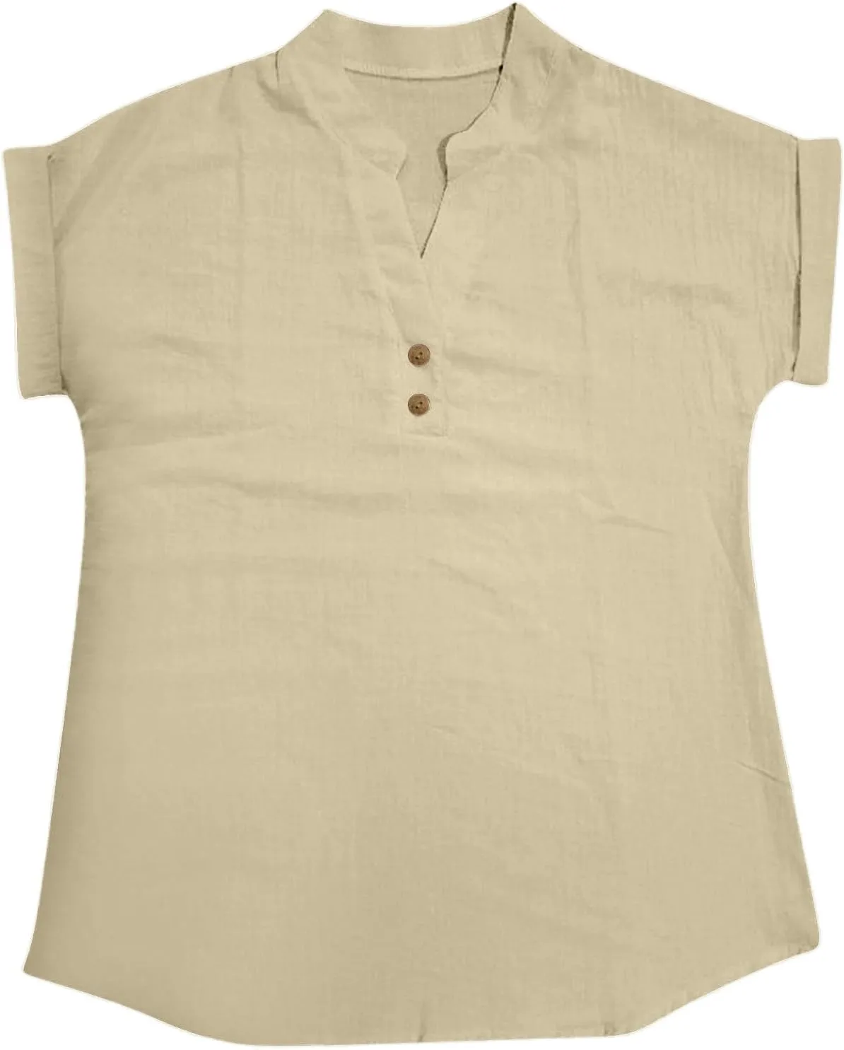 Women's T-Shirts 2025 Summer Trendy Cotton Roll-Up Sleeve Shirts Dressy Casual Button V Neck Blouse Loose Gauze Top