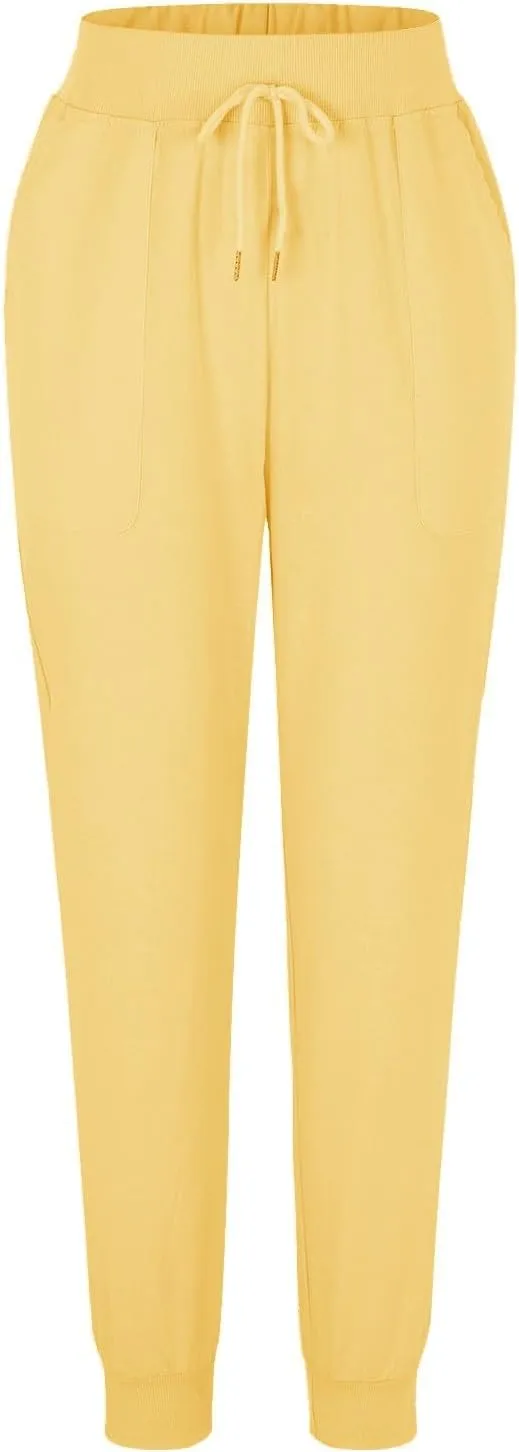 Womens Tapered Pants Cotton Linen Drawstring Elastic Waist Pants Casual Trousers with Pockets Joggers Travel Slacks