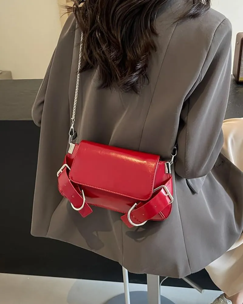 Womens Trendy PU Leather Shoulder Crossbody Bag Small Tote Purse Handbags Y2k Top Handle Satchel with Chain