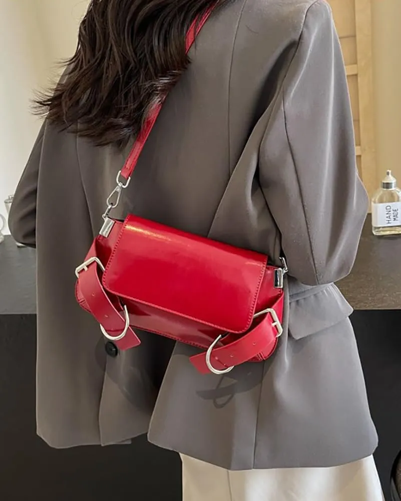 Womens Trendy PU Leather Shoulder Crossbody Bag Small Tote Purse Handbags Y2k Top Handle Satchel with Chain