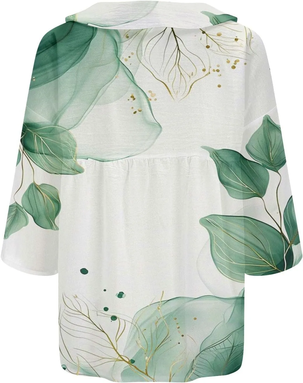 Womens V Neck Blouses Tops Women's Floral Butterfly Print Natural Autumn Casual Long Sleeve Loose Fit Collared White