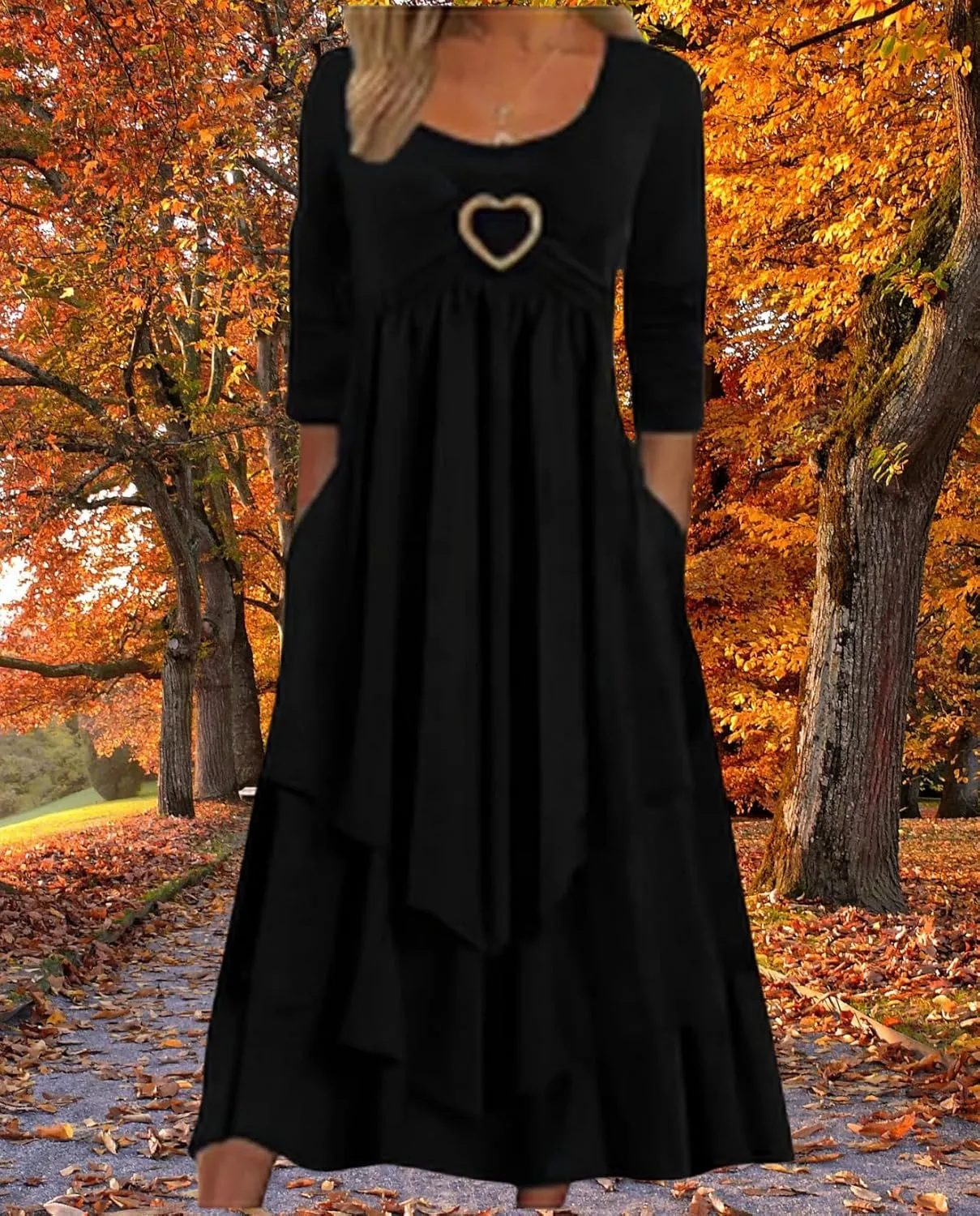 Womens Wedding Guest Maxi Dresses 2024 Fall Swing Ruffle Dress Irregular Hem A Line Flowy Long Sleeve Tiered