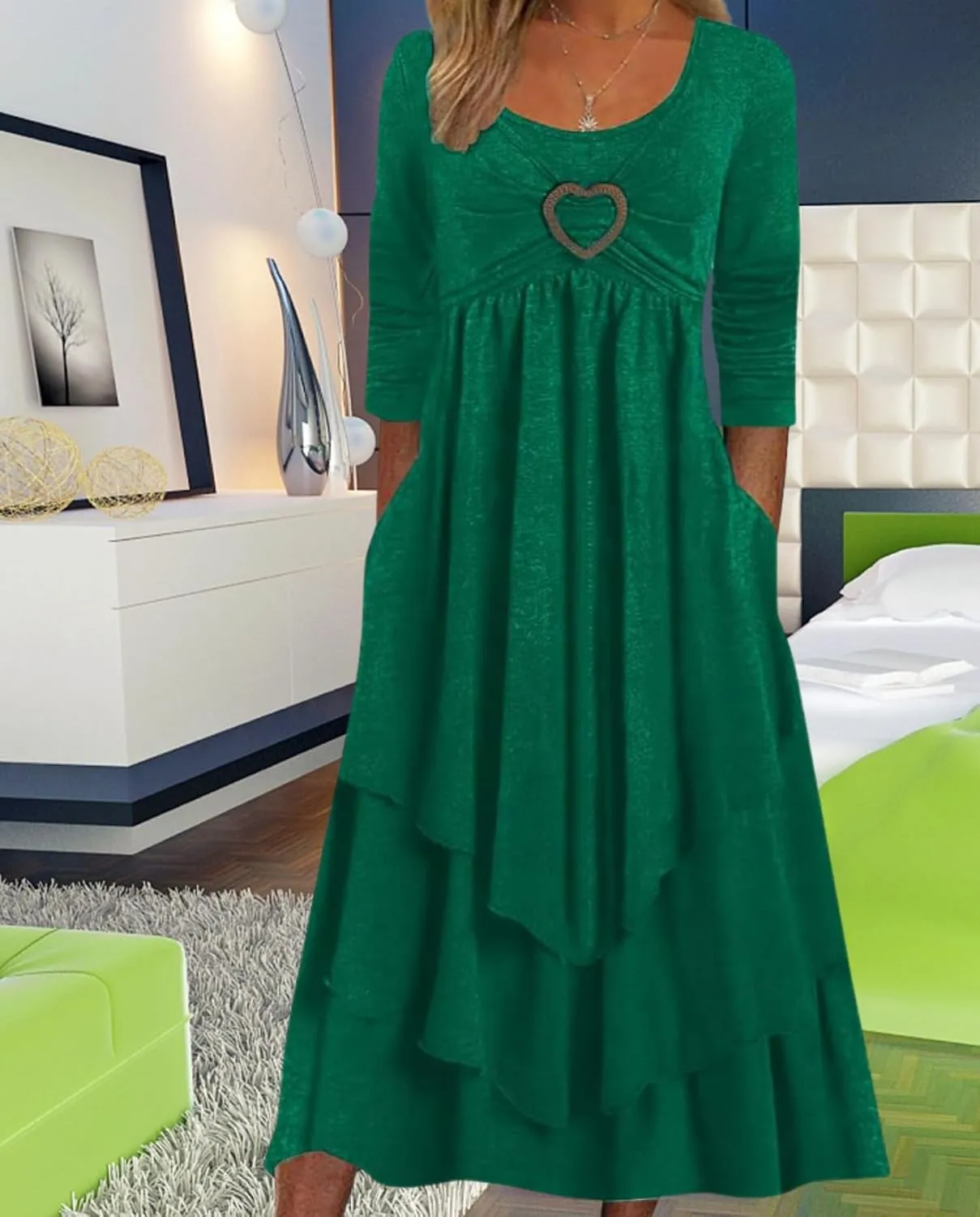 Womens Wedding Guest Maxi Dresses 2024 Fall Swing Ruffle Dress Irregular Hem A Line Flowy Long Sleeve Tiered