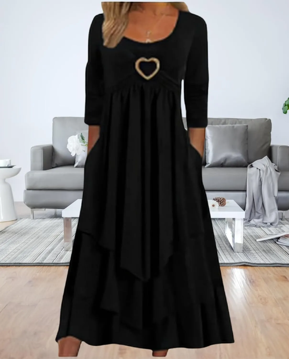 Womens Wedding Guest Maxi Dresses 2024 Fall Swing Ruffle Dress Irregular Hem A Line Flowy Long Sleeve Tiered