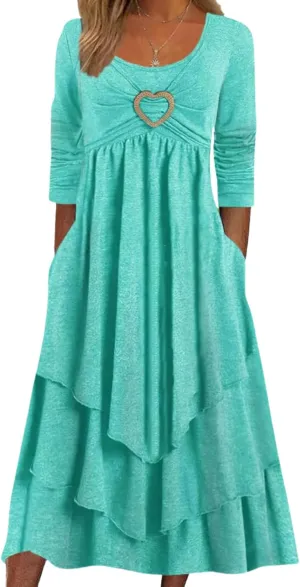 Womens Wedding Guest Maxi Dresses 2024 Fall Swing Ruffle Dress Irregular Hem A Line Flowy Long Sleeve Tiered