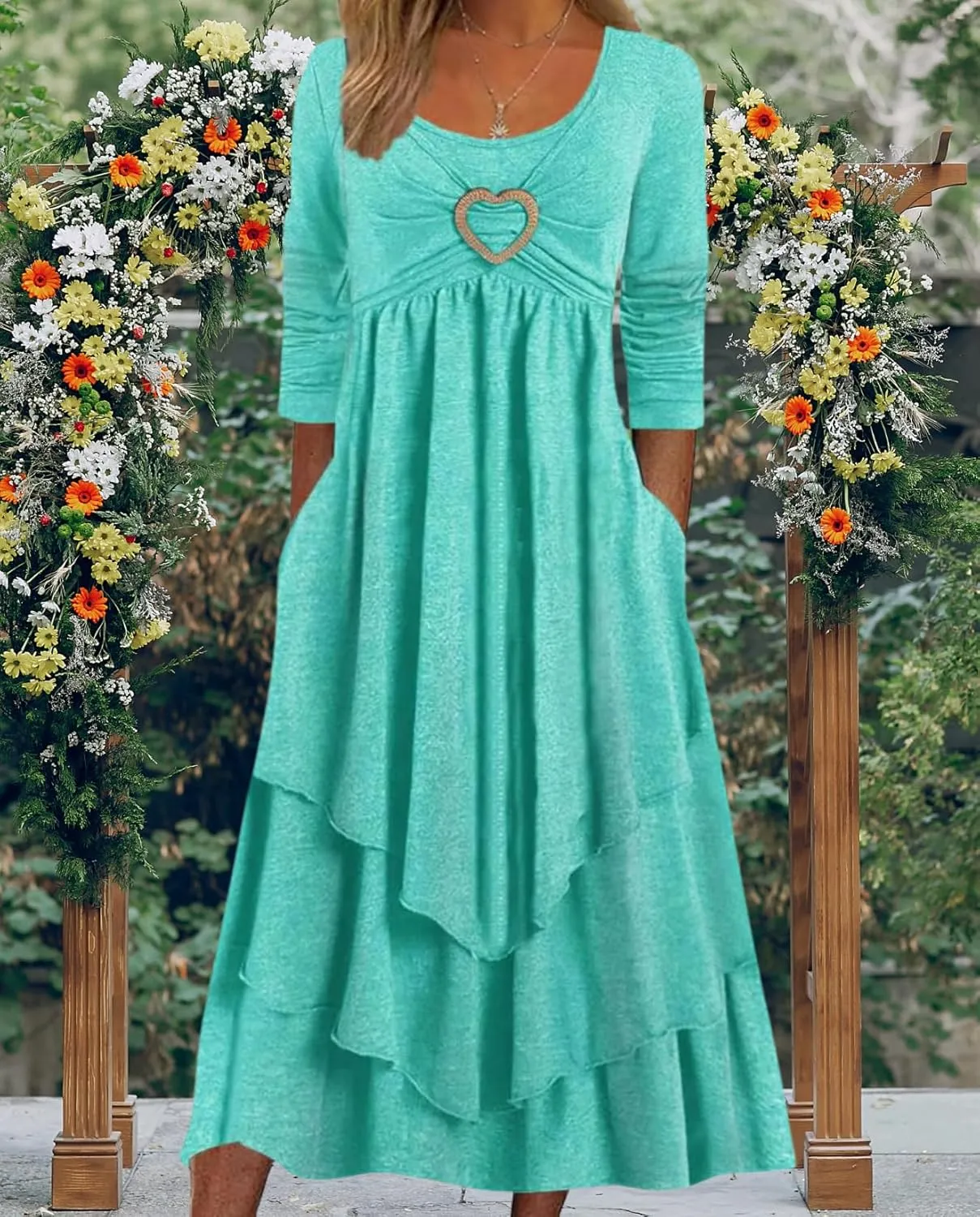 Womens Wedding Guest Maxi Dresses 2024 Fall Swing Ruffle Dress Irregular Hem A Line Flowy Long Sleeve Tiered