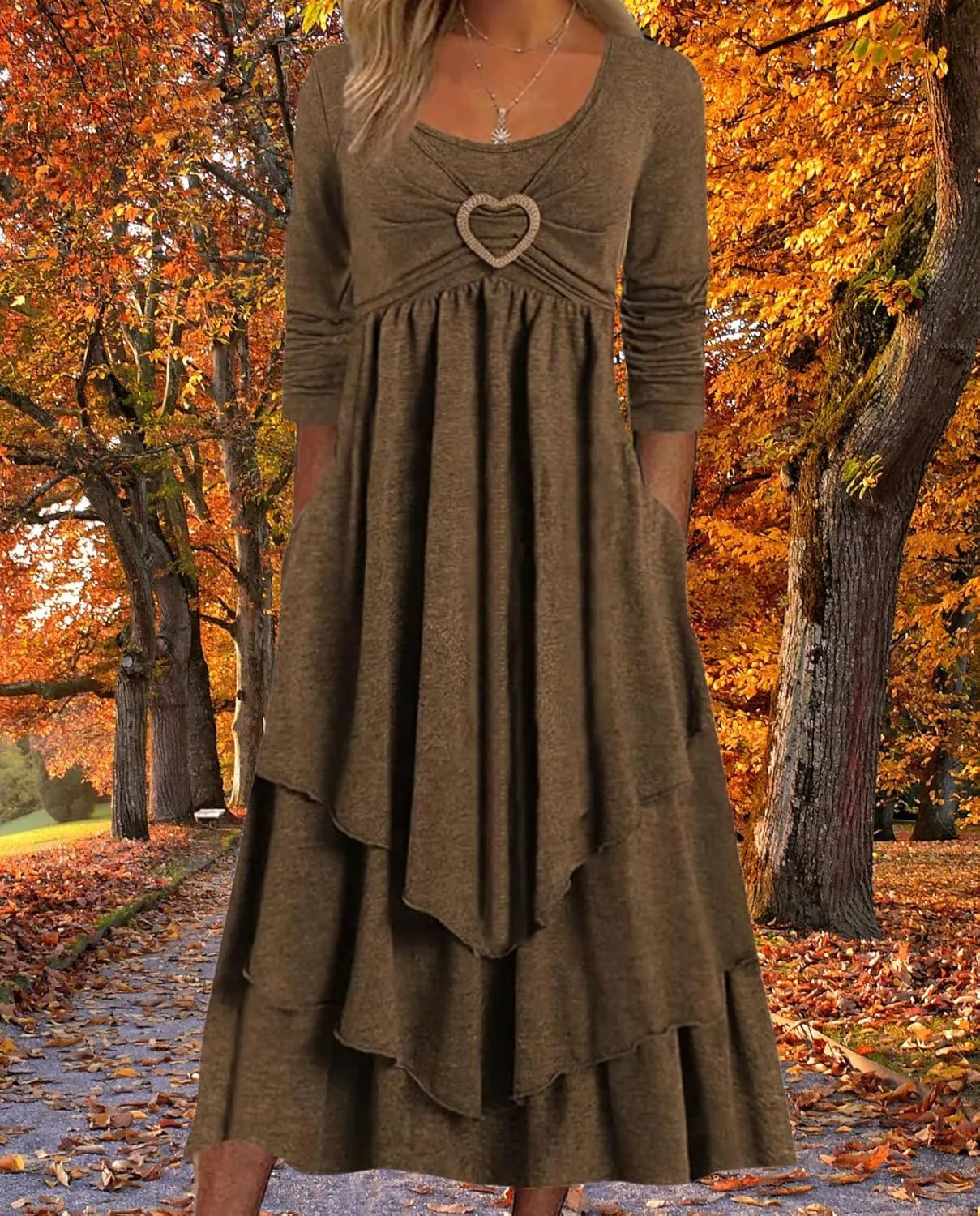 Womens Wedding Guest Maxi Dresses 2024 Fall Swing Ruffle Dress Irregular Hem A Line Flowy Long Sleeve Tiered