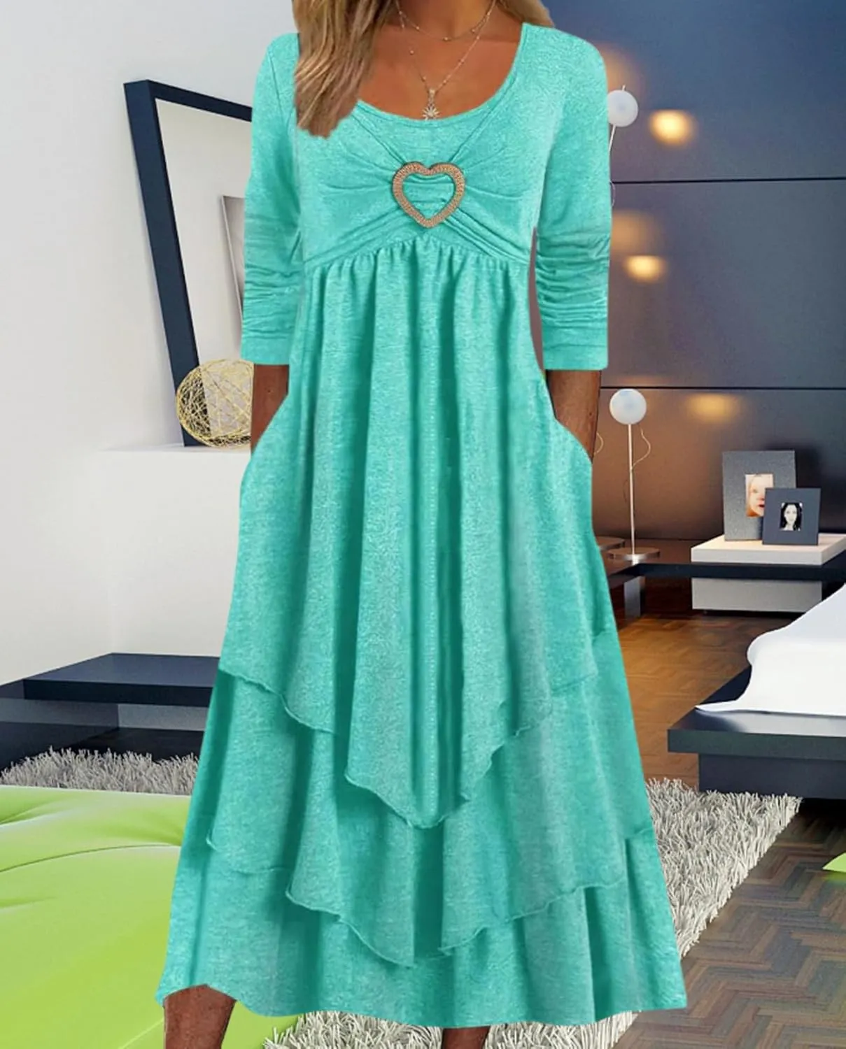 Womens Wedding Guest Maxi Dresses 2024 Fall Swing Ruffle Dress Irregular Hem A Line Flowy Long Sleeve Tiered