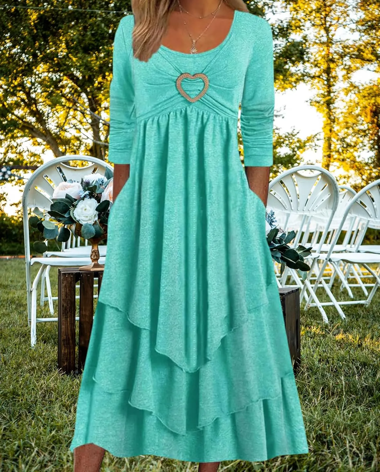 Womens Wedding Guest Maxi Dresses 2024 Fall Swing Ruffle Dress Irregular Hem A Line Flowy Long Sleeve Tiered