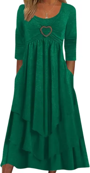 Womens Wedding Guest Maxi Dresses 2024 Fall Swing Ruffle Dress Irregular Hem A Line Flowy Long Sleeve Tiered